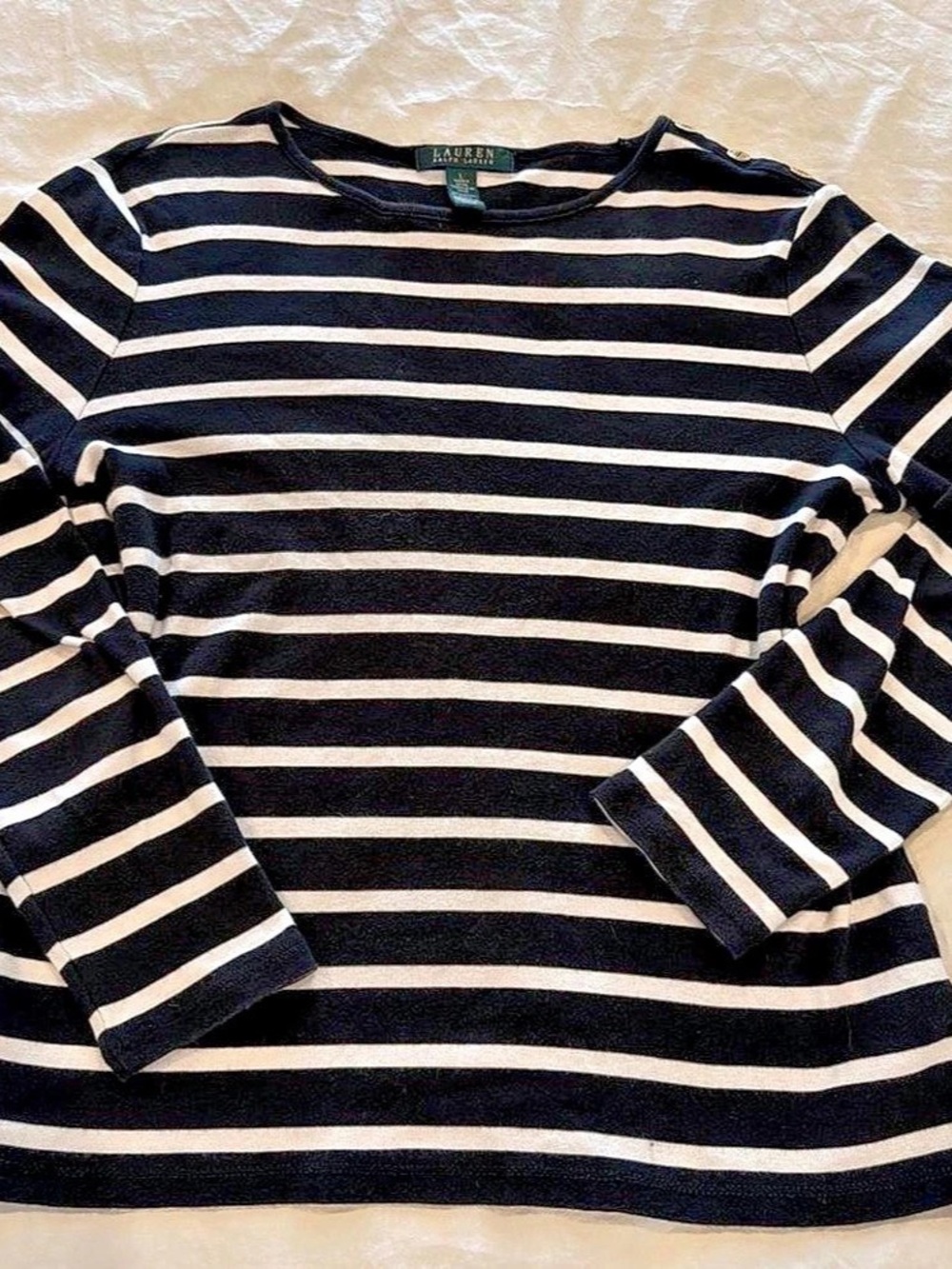 Lauren Ralph Lauren Striped Button-Shoulder Top Black & White Large